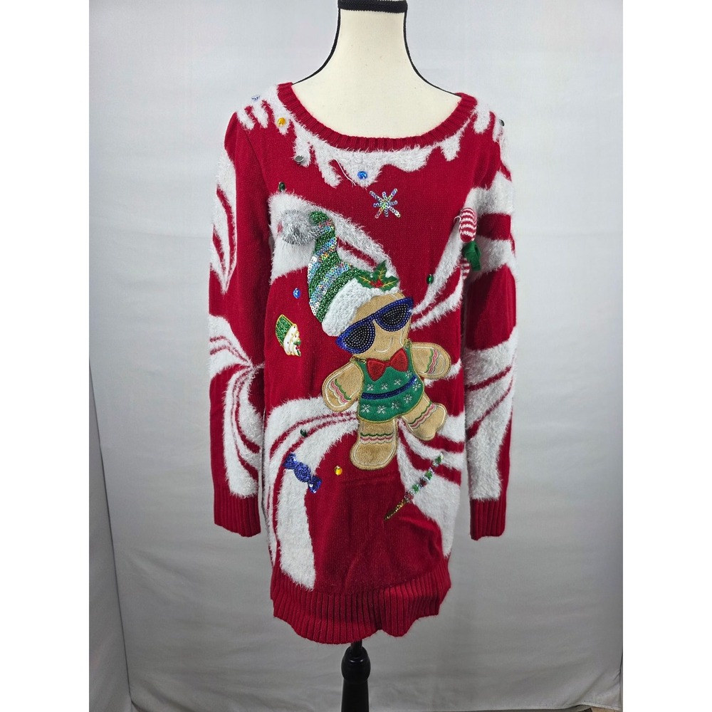 33 Degrees Women Red Gingerbread Man Ugly Christmas Sweater Dress Size Small
